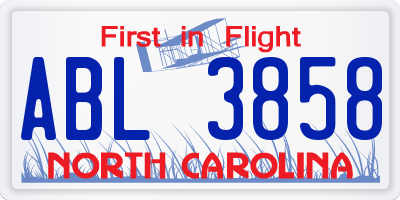 NC license plate ABL3858