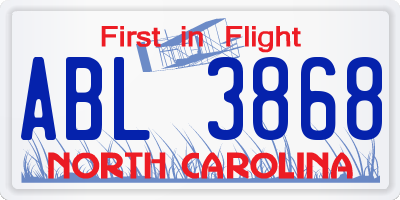 NC license plate ABL3868