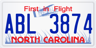 NC license plate ABL3874