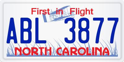 NC license plate ABL3877