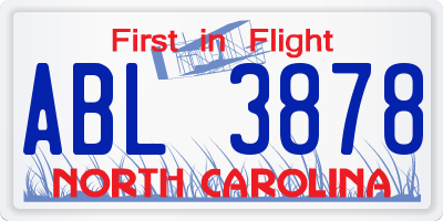 NC license plate ABL3878