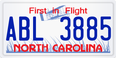 NC license plate ABL3885