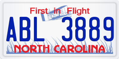 NC license plate ABL3889