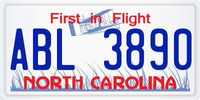 NC license plate ABL3890