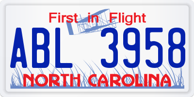 NC license plate ABL3958