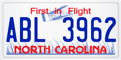 NC license plate ABL3962