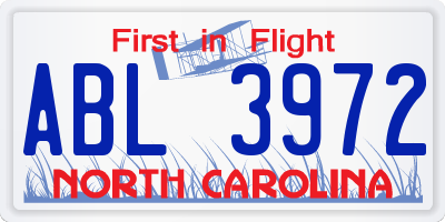 NC license plate ABL3972
