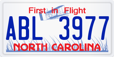 NC license plate ABL3977