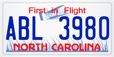 NC license plate ABL3980