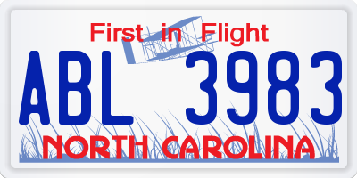 NC license plate ABL3983