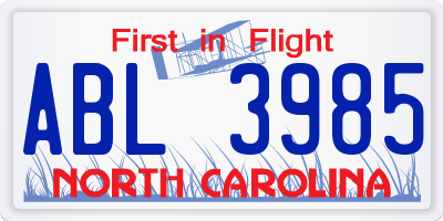 NC license plate ABL3985