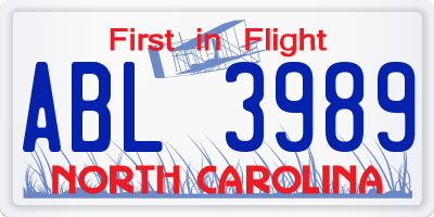 NC license plate ABL3989