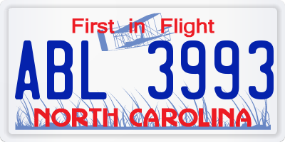 NC license plate ABL3993