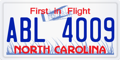 NC license plate ABL4009