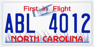 NC license plate ABL4012