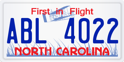 NC license plate ABL4022