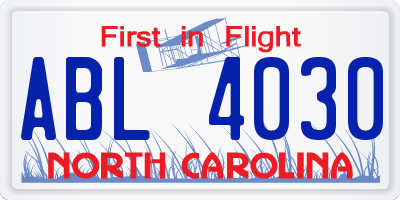NC license plate ABL4030