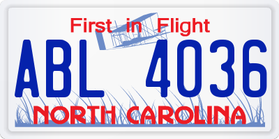 NC license plate ABL4036