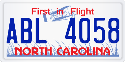 NC license plate ABL4058