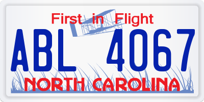 NC license plate ABL4067