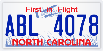 NC license plate ABL4078
