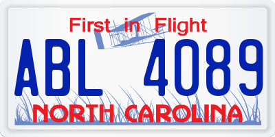 NC license plate ABL4089