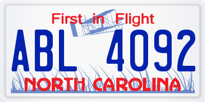 NC license plate ABL4092