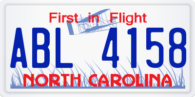 NC license plate ABL4158