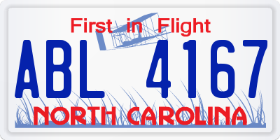NC license plate ABL4167