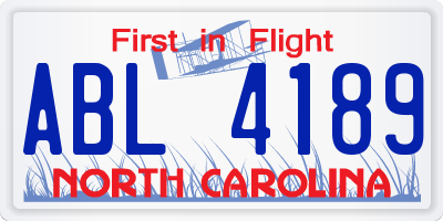 NC license plate ABL4189