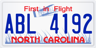 NC license plate ABL4192