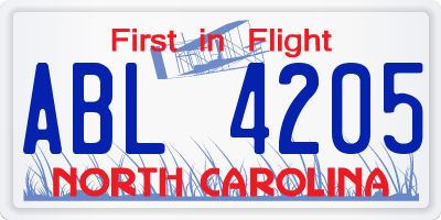 NC license plate ABL4205