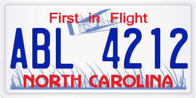NC license plate ABL4212
