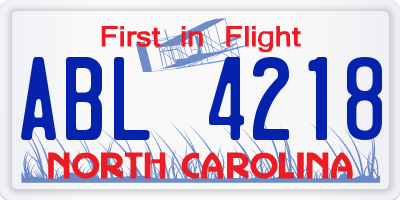 NC license plate ABL4218