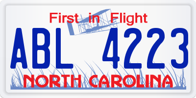 NC license plate ABL4223