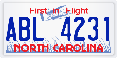 NC license plate ABL4231