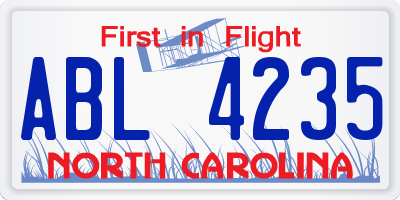 NC license plate ABL4235