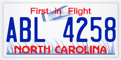 NC license plate ABL4258