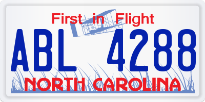 NC license plate ABL4288