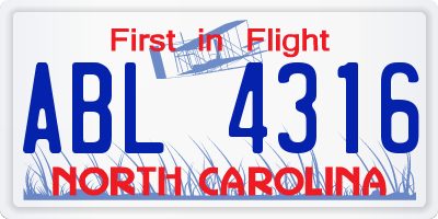 NC license plate ABL4316