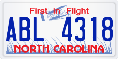 NC license plate ABL4318