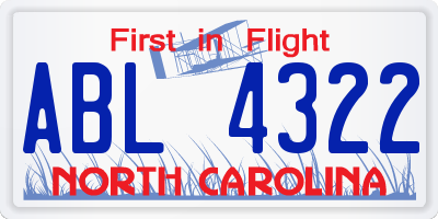 NC license plate ABL4322