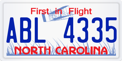 NC license plate ABL4335
