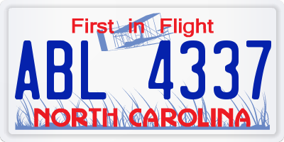 NC license plate ABL4337