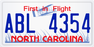 NC license plate ABL4354