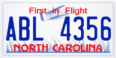 NC license plate ABL4356