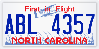 NC license plate ABL4357