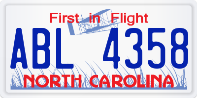 NC license plate ABL4358