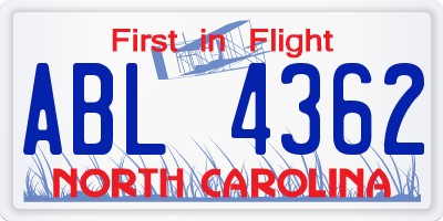 NC license plate ABL4362