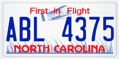 NC license plate ABL4375